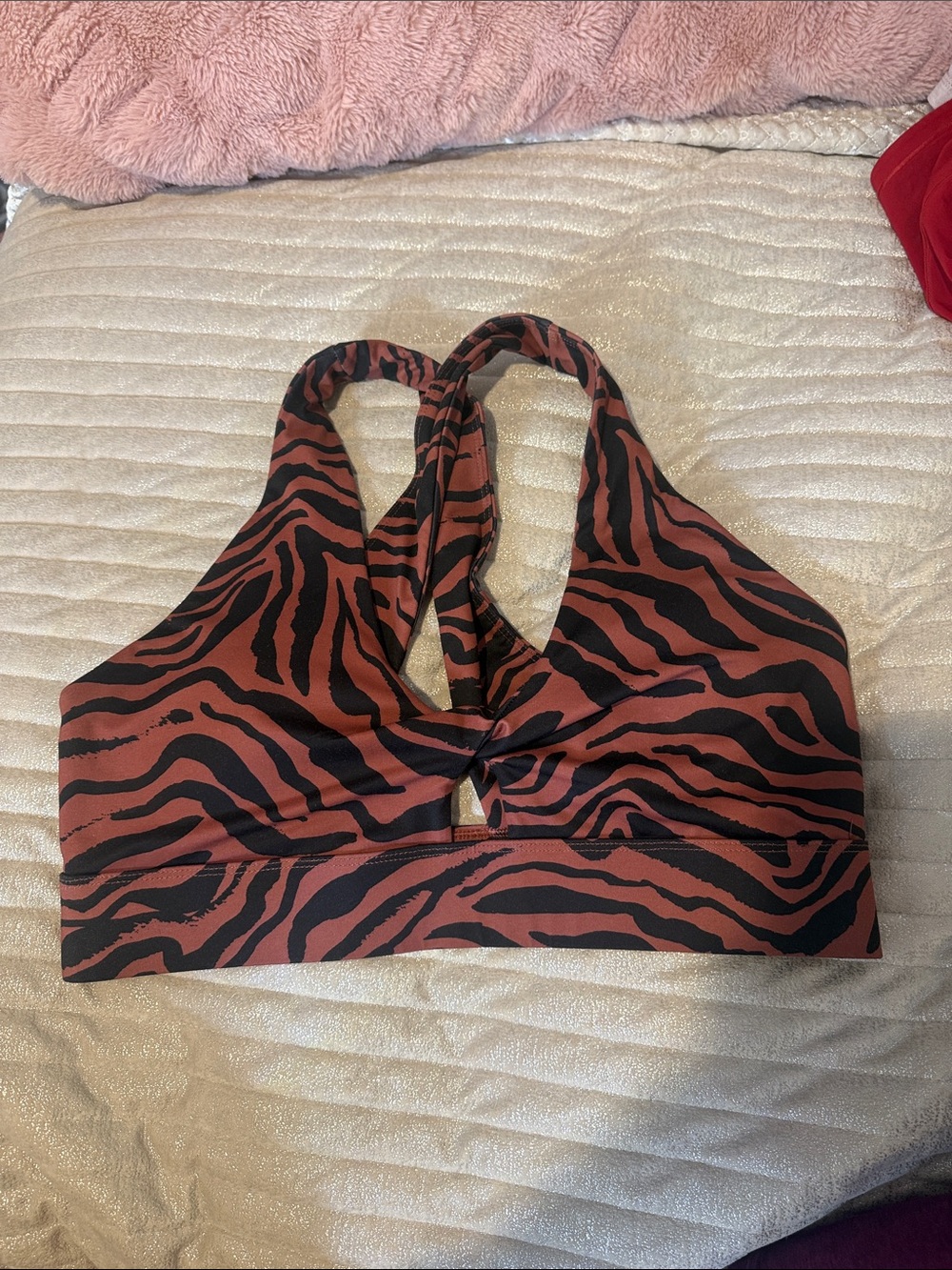 Zebra Print Sports Bra - Rust and Black